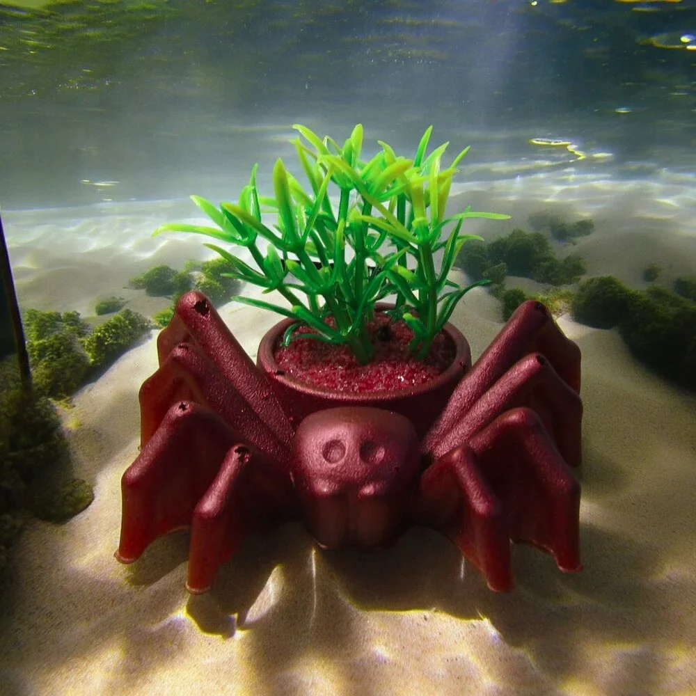 Aquarium Decoration Creepy Spider with Colorful Plant.